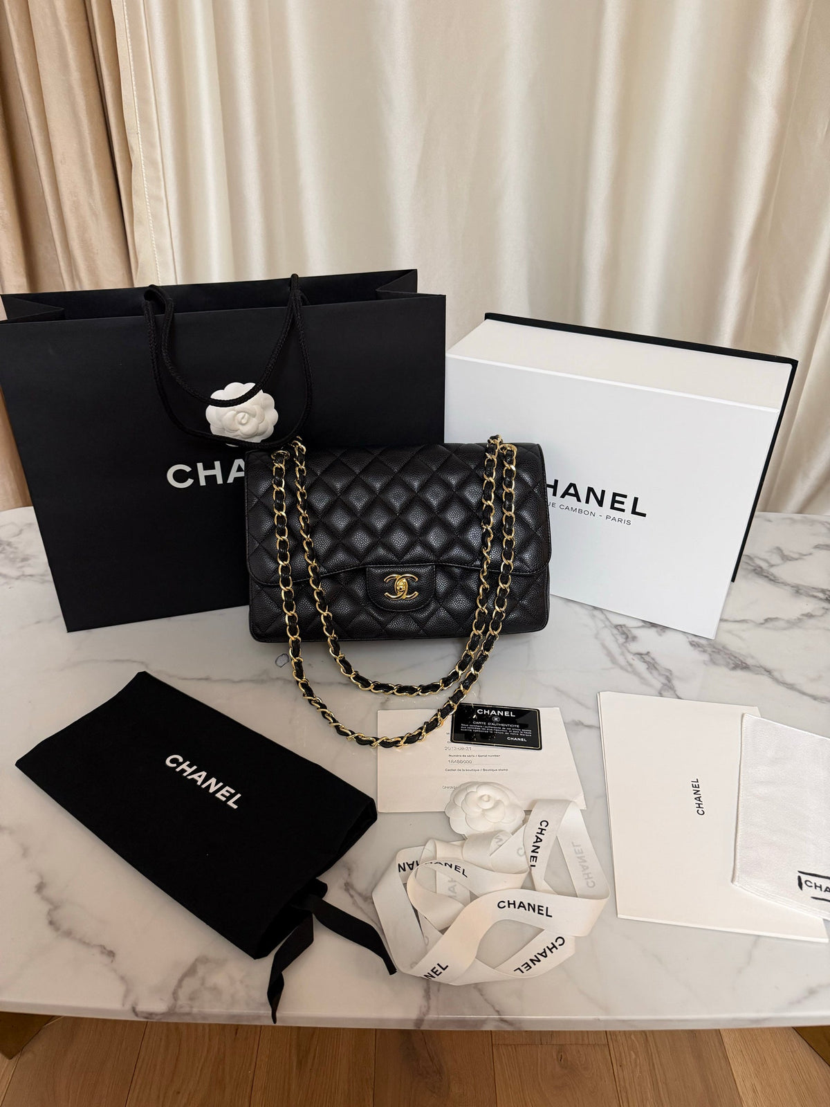 Classic Flap Jumbo — Black Caviar, Gold Hardware — view 1