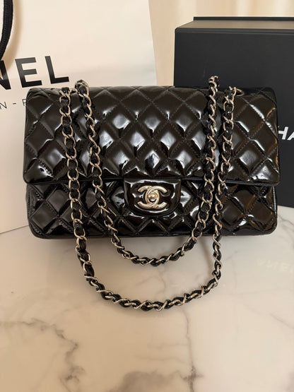 Classic Flap Medium — Black Patent, Silver Hardware — view 2