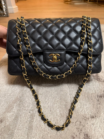 Classic Flap Jumbo — Black Caviar, Gold Hardware — view 2