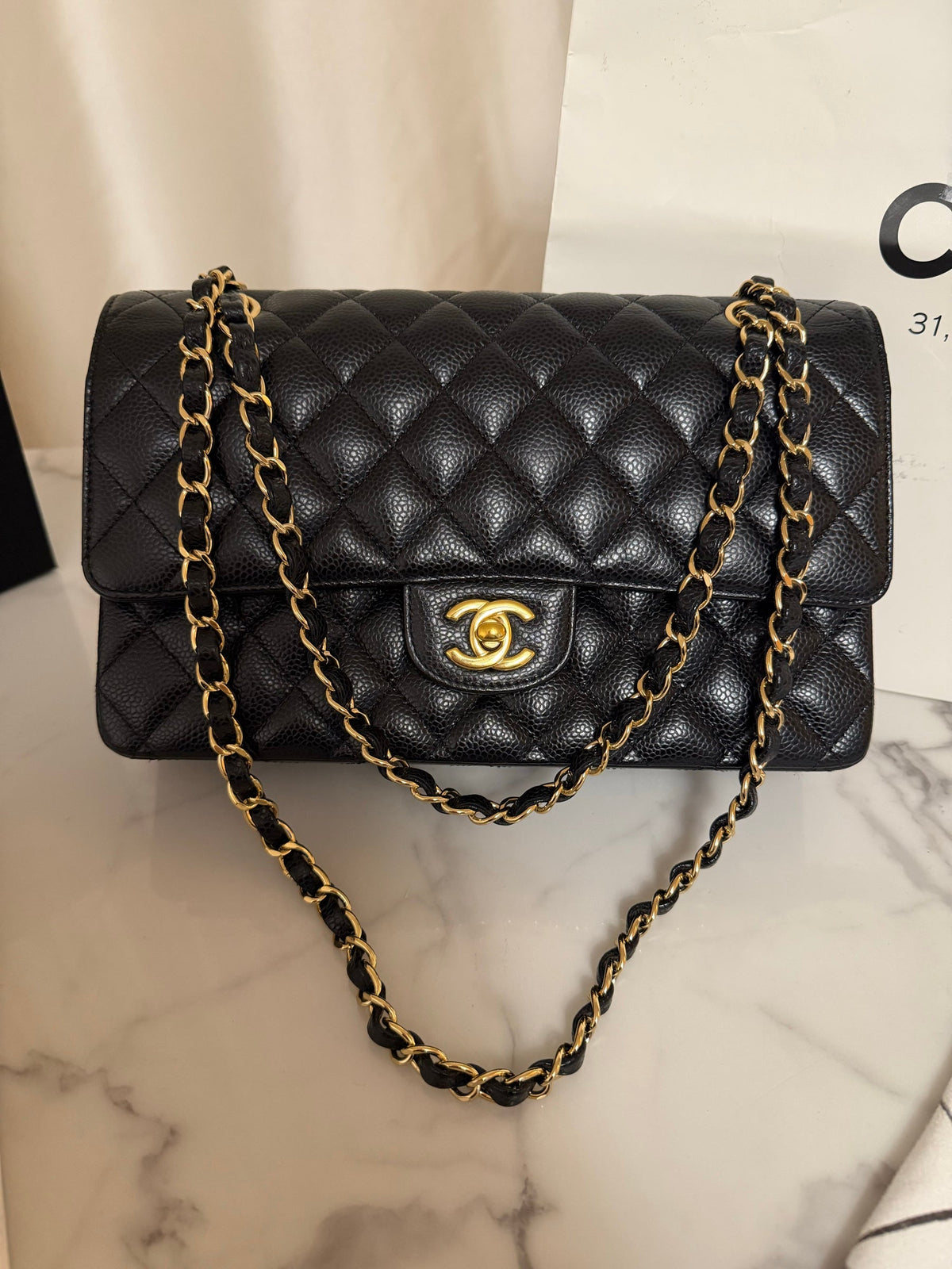 Classic Flap Medium — Black Caviar, Gold Hardware — view 3