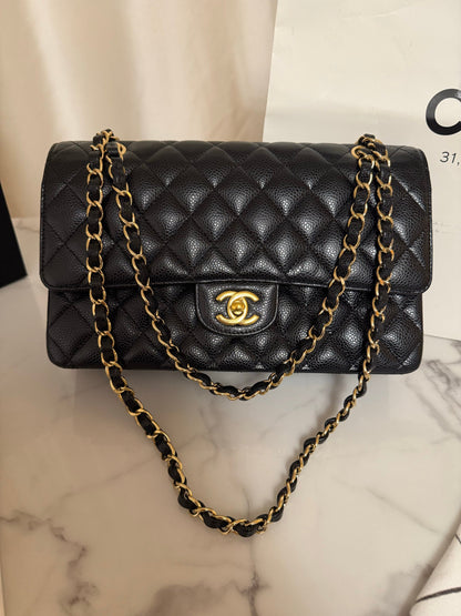 Classic Flap Medium — Black Caviar, Gold Hardware — view 3