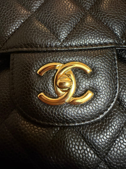 Classic Flap Jumbo — Black Caviar, Gold Hardware — view 3