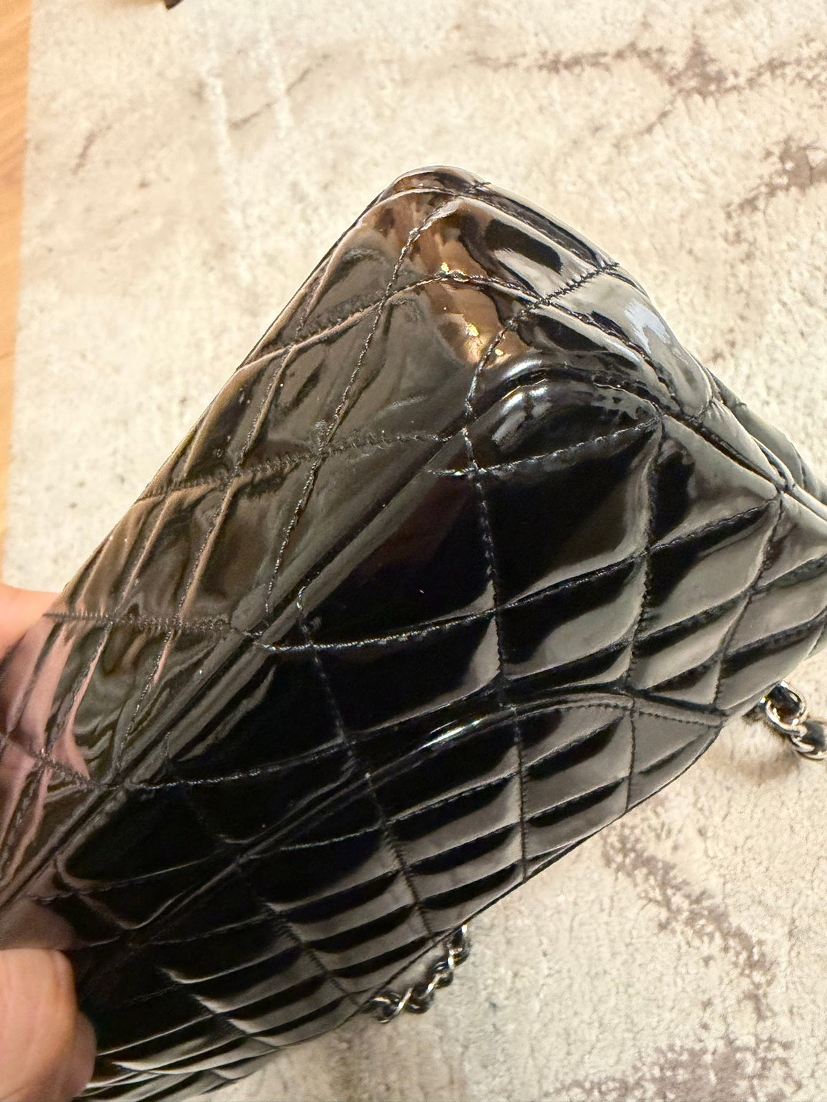 Classic Flap Medium — Black Patent, Silver Hardware — view 4
