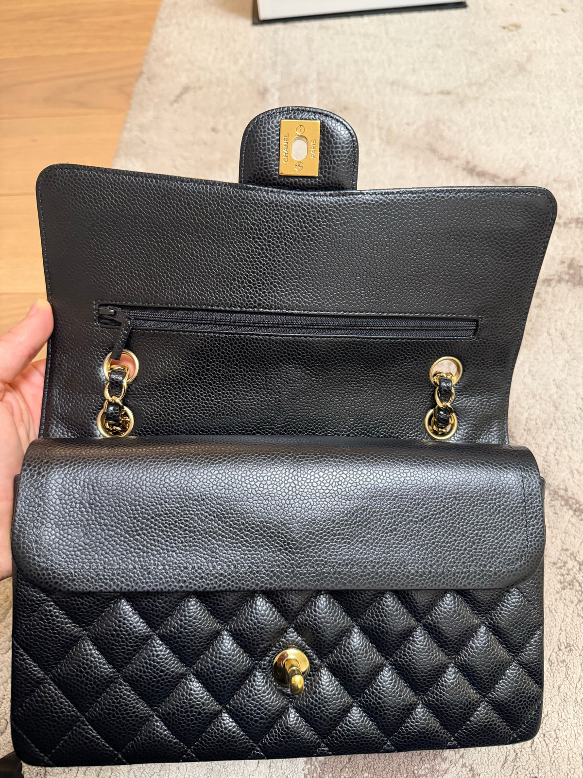 Classic Flap Medium — Black Caviar, Gold Hardware — view 5