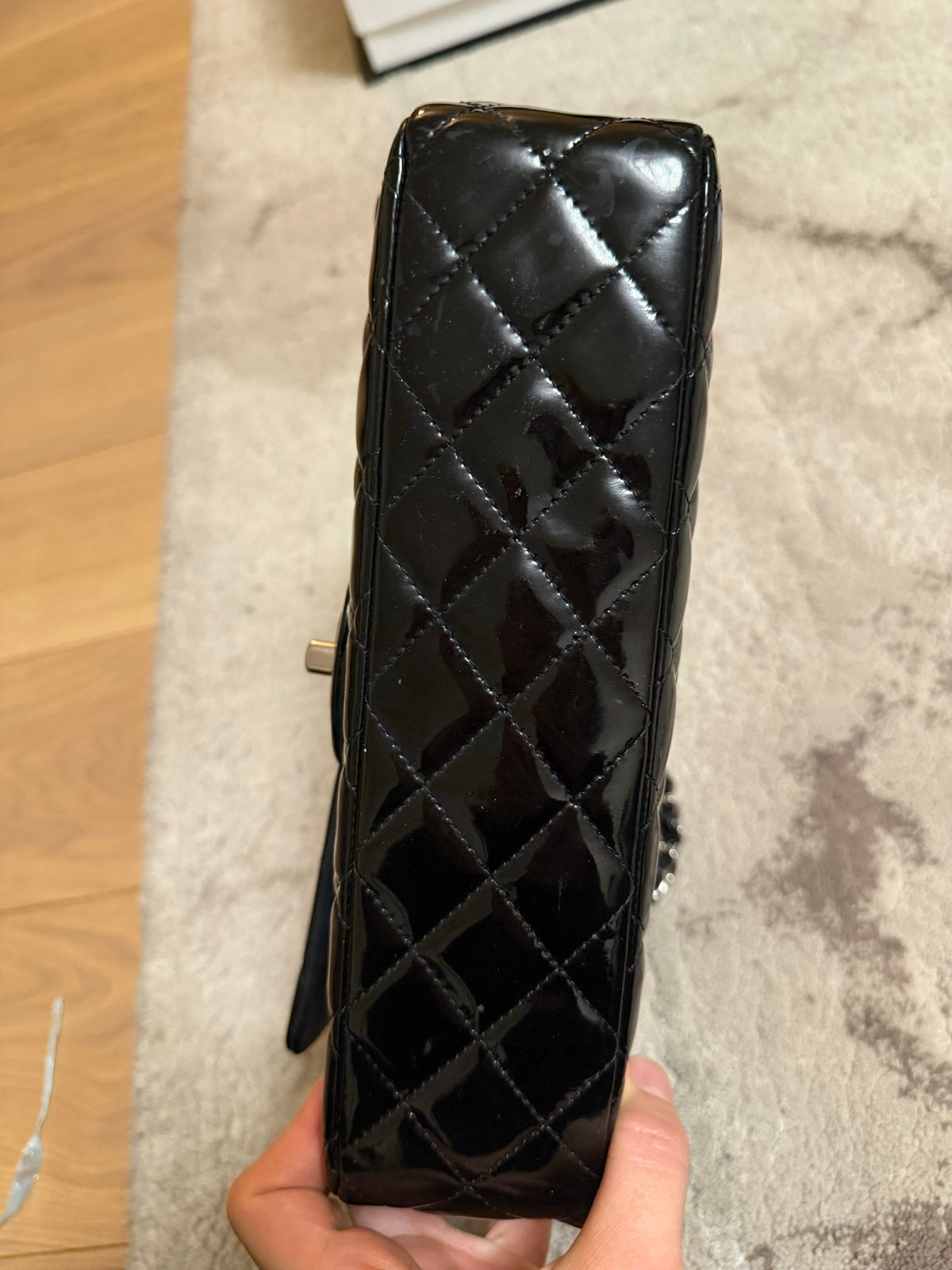 Classic Flap Medium — Black Patent, Silver Hardware — view 5