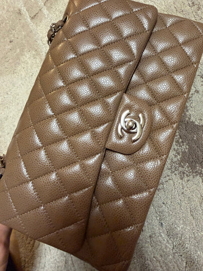Classic Flap Jumbo — Etoupe Caviar, Silver Hardware — view 5