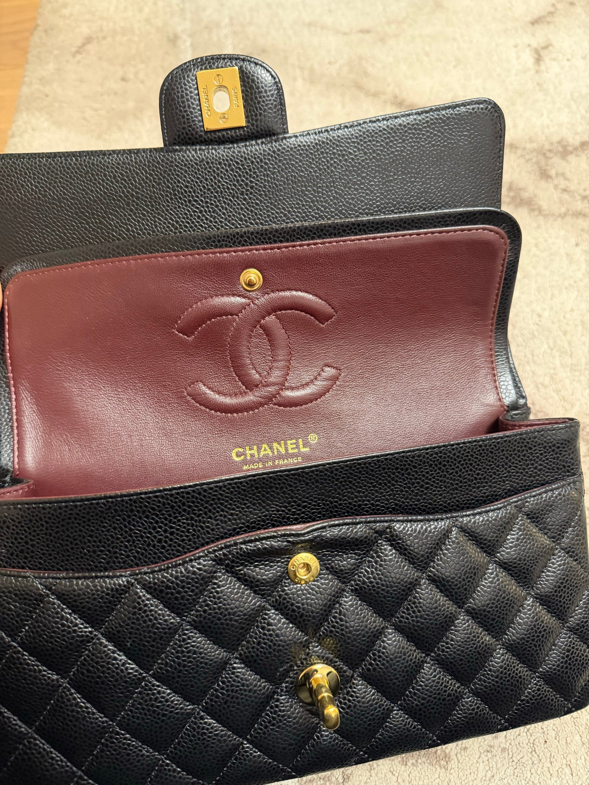 Classic Flap Medium — Black Caviar, Gold Hardware — view 6