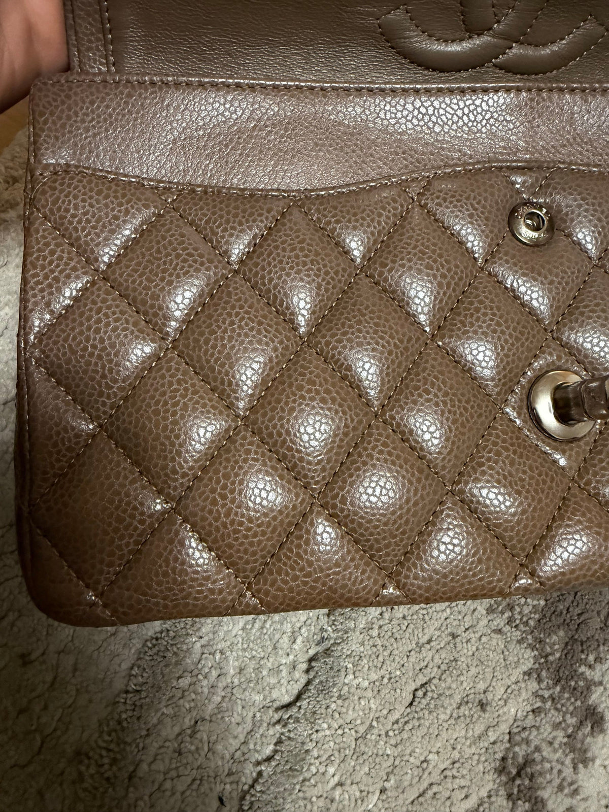 Classic Flap Jumbo — Etoupe Caviar, Silver Hardware — view 6