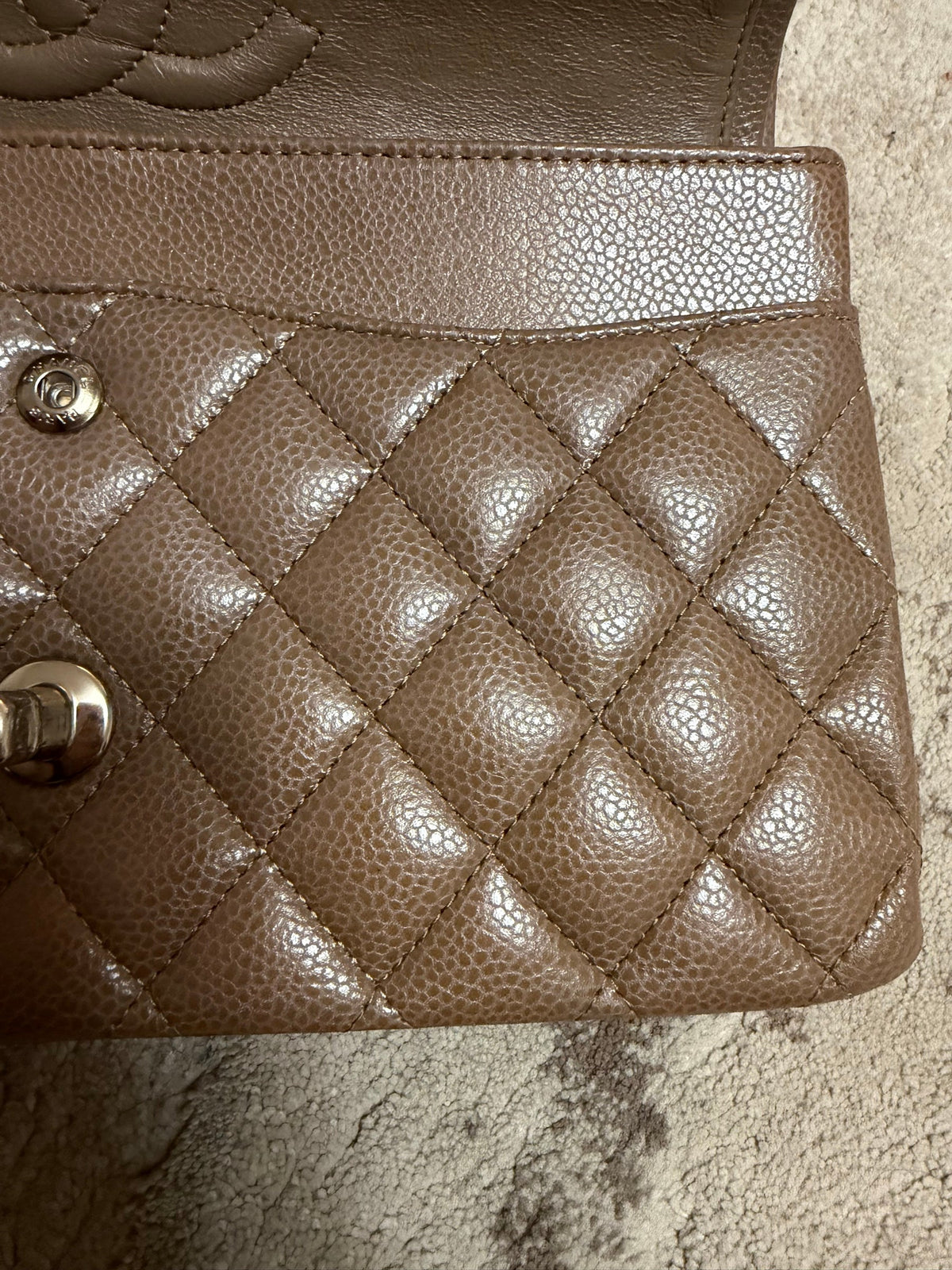Classic Flap Jumbo — Etoupe Caviar, Silver Hardware — view 7