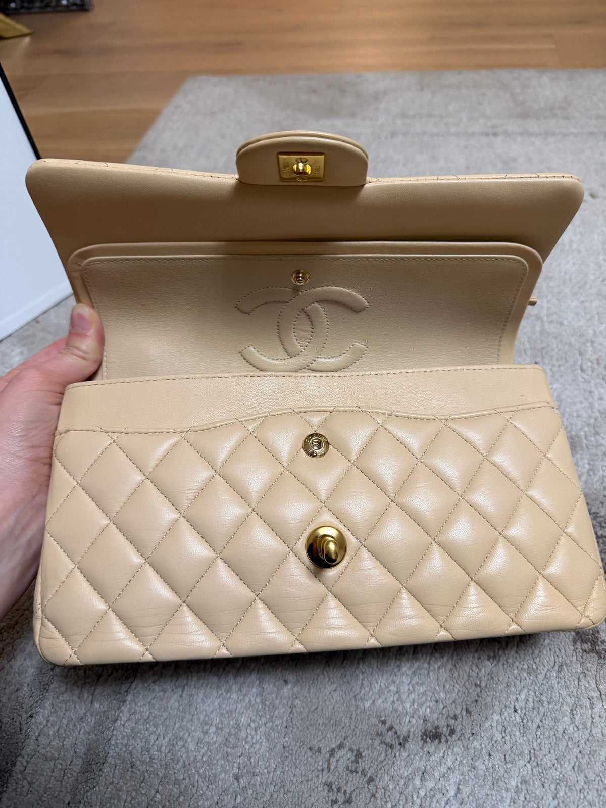 Classic Flap Medium — Beige Lambskin, Gold Hardware — view 8