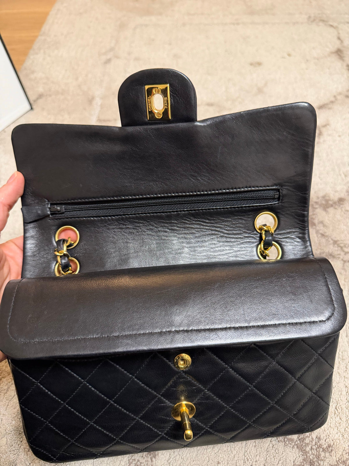 Classic Flap Medium — Black Lambskin, Gold Hardware — view 8