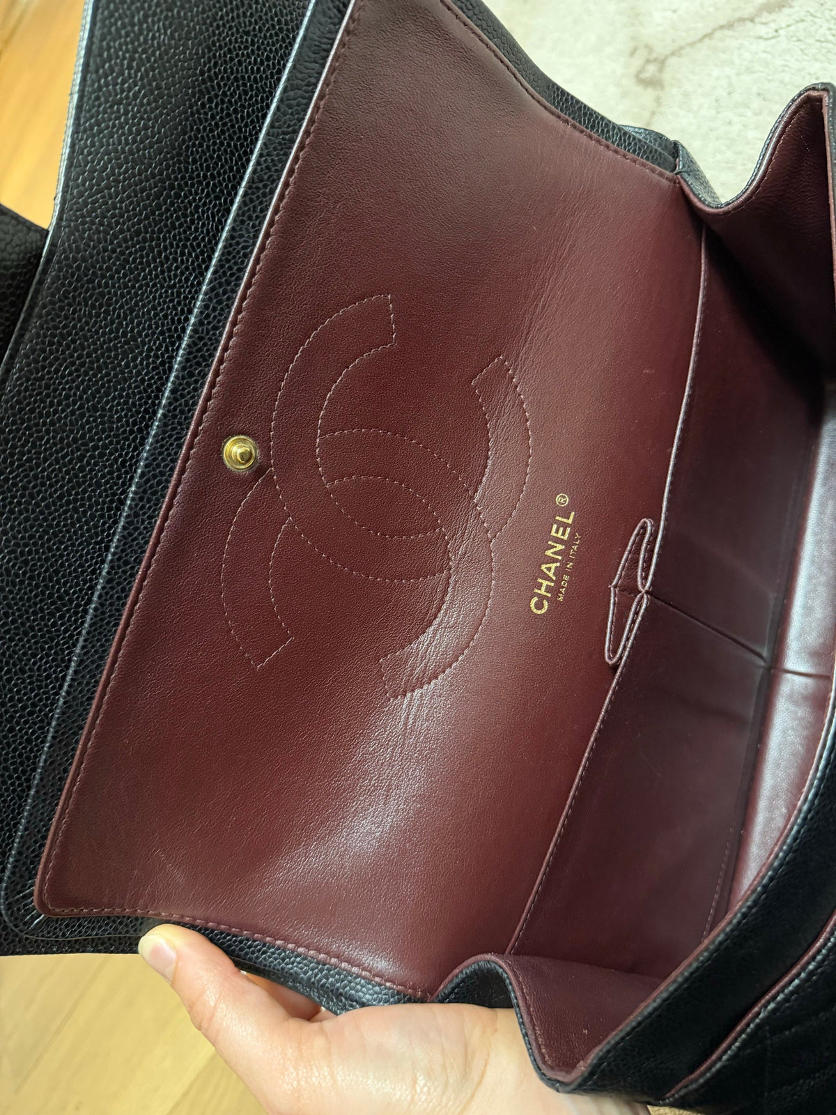 Classic Flap Jumbo — Black Caviar, Gold Hardware — view 10