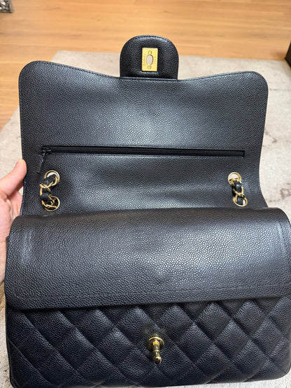 Classic Flap Jumbo — Black Caviar, Gold Hardware — view 11