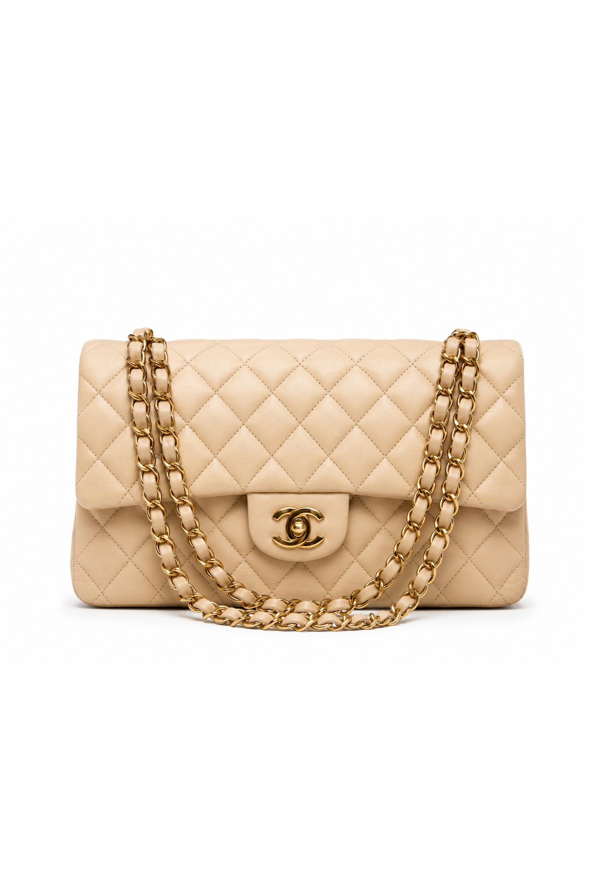 Classic Flap Medium — Beige Lambskin, Gold Hardware — studio