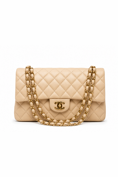 Classic Flap Medium — Beige Lambskin, Gold Hardware — studio