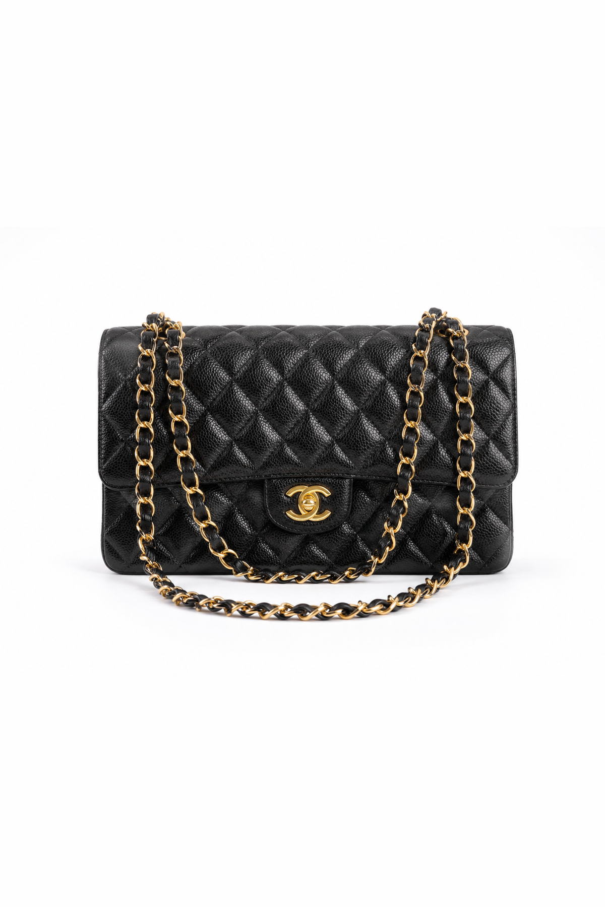 Classic Flap Medium — Black Caviar, Gold Hardware — studio