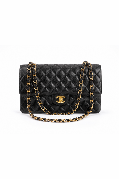Classic Flap Medium — Black Caviar, Gold Hardware — studio