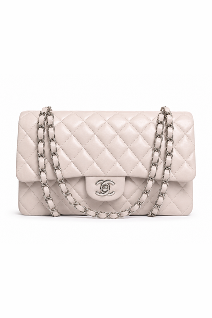 Classic Flap Medium — Rose Pâle Caviar, Silver Hardware — studio